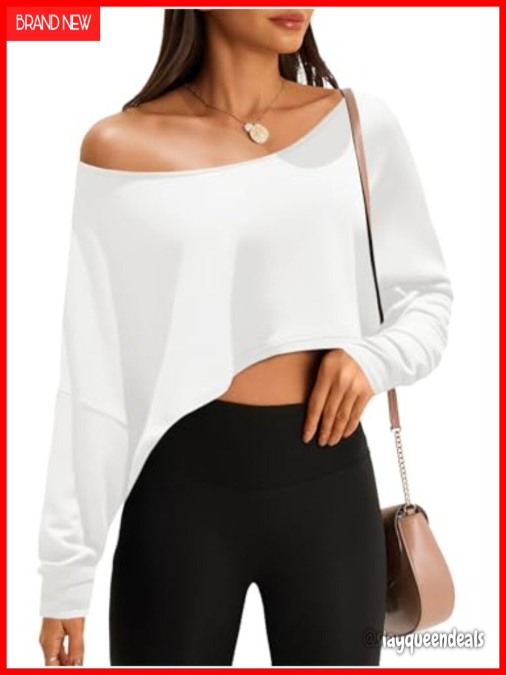 Off Shoulder Cropped Top Batwing Long Sleeve Boat Neck Workout Tee